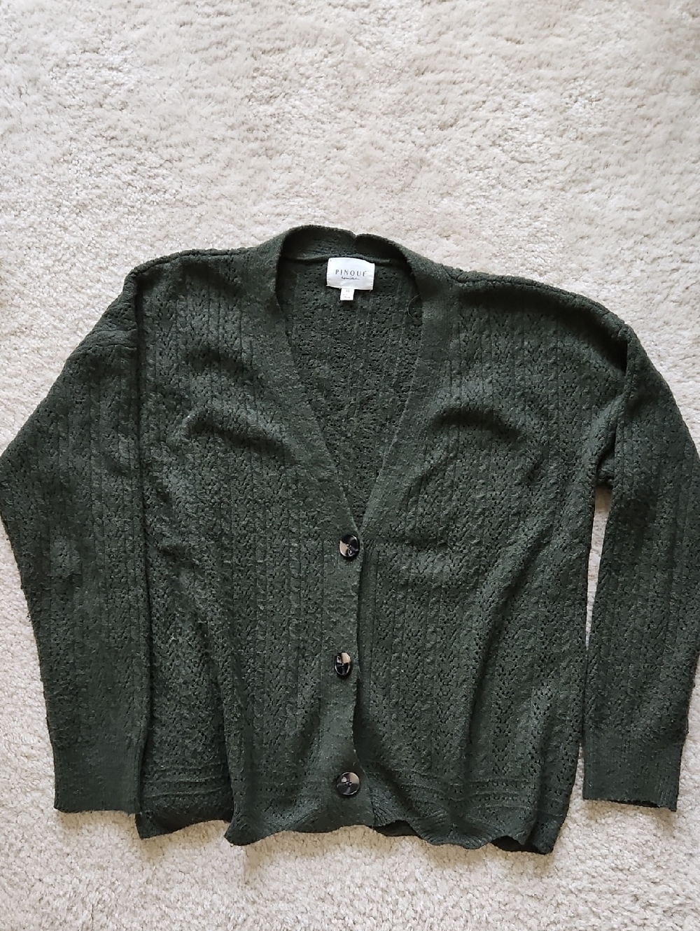 Pinque Dark Olive Knit V-Neck Button Cardigan